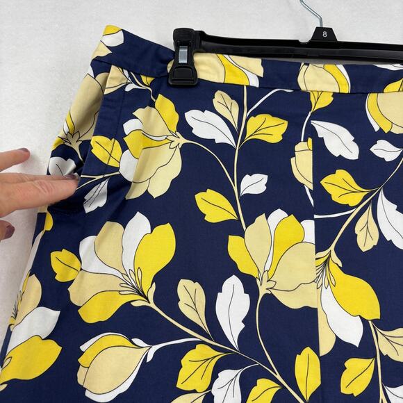 Talbots Skirt Size 14 Petite Blue Yellow Floral A Line Cotton Stretch Lined - Picture 3 of 10